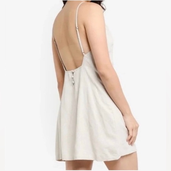 Abercrombie Beige Open Back Backless Linen Mini Short Dress - Size Small Petite - Picture 1 of 7